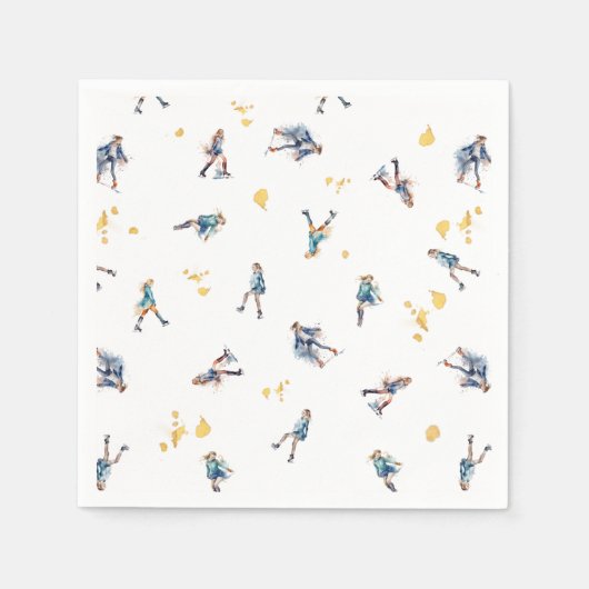Serviette En Papier Filles Patinage sur glace, Hockey Blue Gold Annive (Devant)