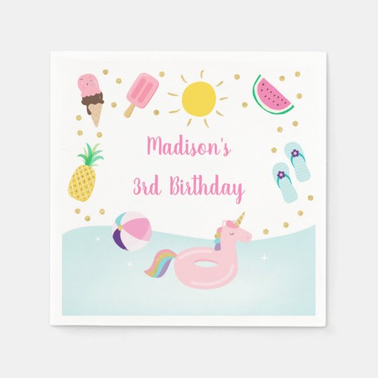 Serviette En Papier Filles Pool Party Glace Crème soleil Anniversaire (Devant)