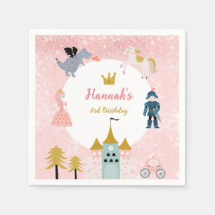 Serviette En Papier Filles Rose Magique Princesse Château Anniversaire