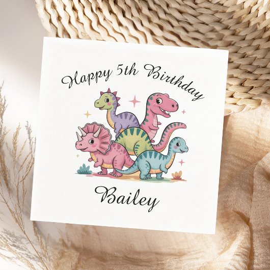 Serviette En Papier Filles roses Dinosaure Anniversaire
