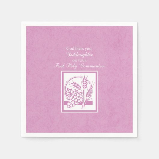 Serviette En Papier Filleule Première Communion, Rose (Devant)