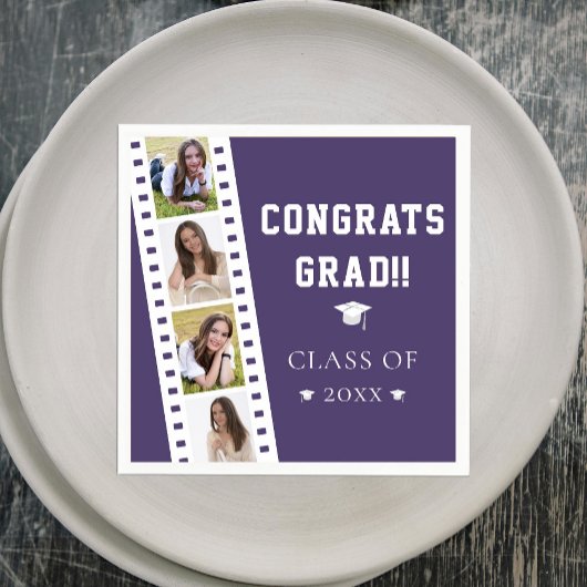 Serviette En Papier Filmstrip Four Photo Collage Graduation | Pourpre