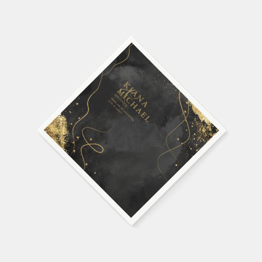 Serviette En Papier Fine Lines Gold Abstrait Mariage V1 Black ID867 (Coin)