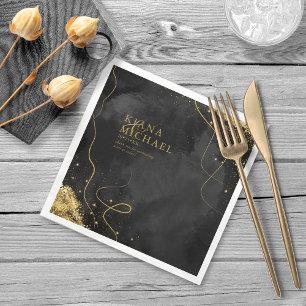 Serviette En Papier Fine Lines Gold Abstrait Mariage V1 Black ID867