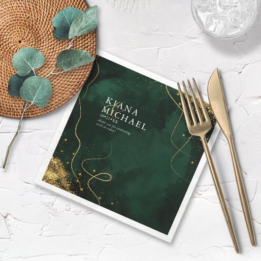 Serviette En Papier Fine Lines Gold Abstrait Mariage V1 Emerald ID867