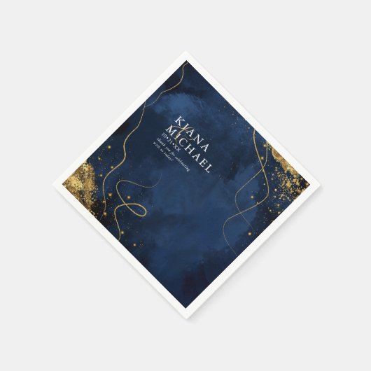 Serviette En Papier Fine Lines Gold Abstrait Mariage V1 Navy ID867 (Coin)