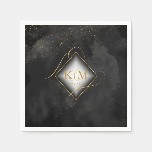 Serviette En Papier Fine Lines Gold Abstrait Mariage V2 Black ID867 (Devant)