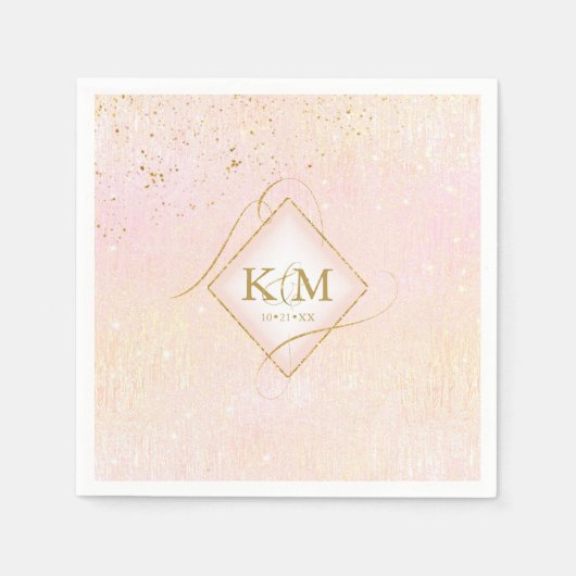 Serviette En Papier Fine Lines Gold Abstrait Mariage V2 Blush ID867 (Devant)