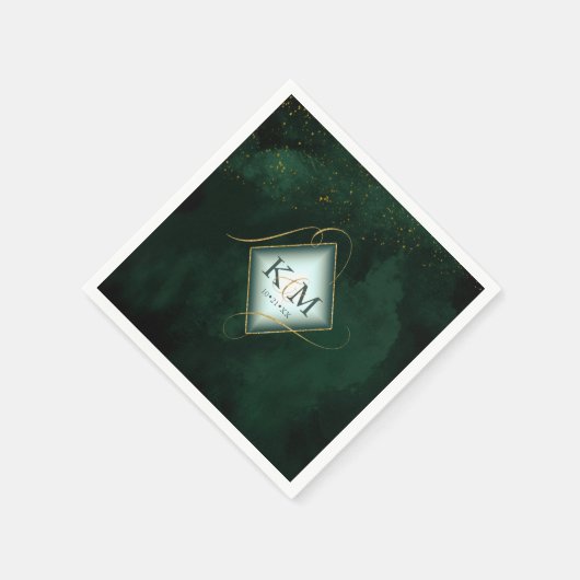 Serviette En Papier Fine Lines Gold Abstrait Mariage V2 Emerald ID867 (Coin)