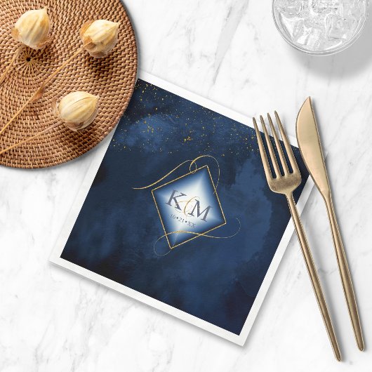 Serviette En Papier Fine Lines Gold Abstrait Mariage V2 Navy ID867