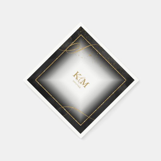 Serviette En Papier Fine Lines Gold Abstrait Mariage V3 Black ID867 (Coin)