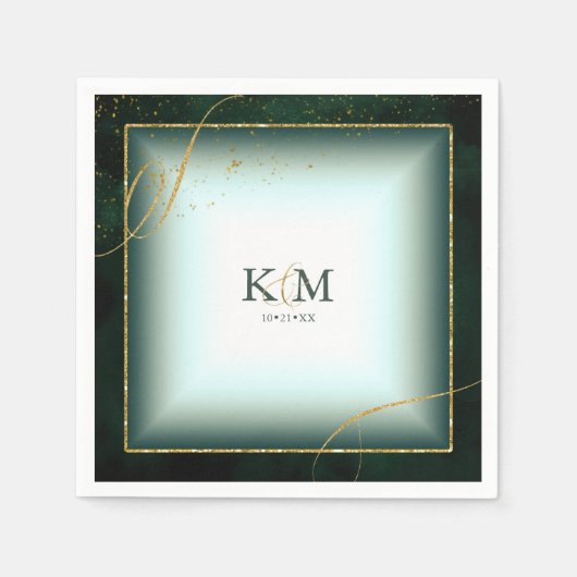 Serviette En Papier Fine Lines Gold Abstrait Mariage V3 Emerald ID867 (Devant)