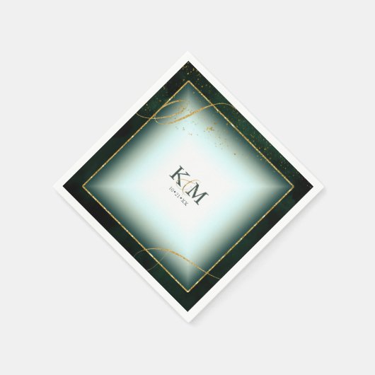 Serviette En Papier Fine Lines Gold Abstrait Mariage V3 Emerald ID867 (Coin)