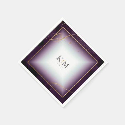 Serviette En Papier Fine Lines Gold Abstrait Mariage V3 Plum ID867 (Coin)