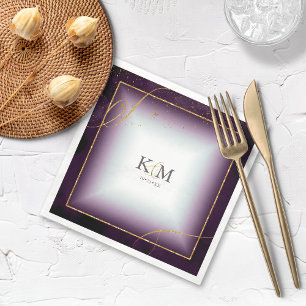 Serviette En Papier Fine Lines Gold Abstrait Mariage V3 Plum ID867