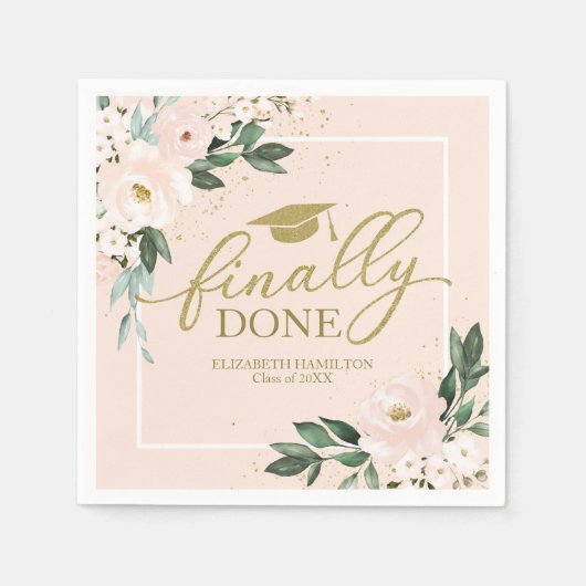 Serviette En Papier Fini Pink Blush Floral Graduation Party (Devant)