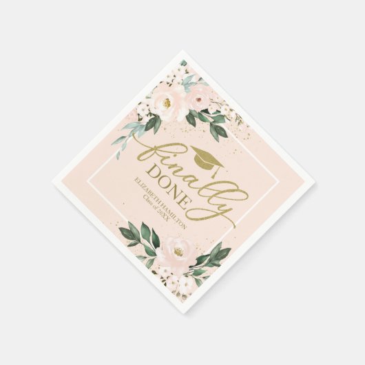 Serviette En Papier Fini Pink Blush Floral Graduation Party (Coin)