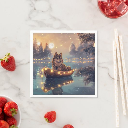 Serviette En Papier Finlandais Lapphund Noël Festive Voyage (En situation)