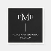 Serviette En Papier Fiona Black Bold Monogram Mariage Moderne (Devant)