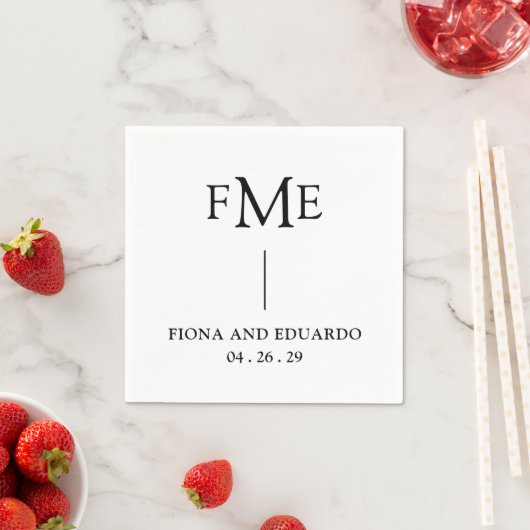 Serviette En Papier Fiona Noir et Blanc Gras Monogramme Mariage modern (En situation)