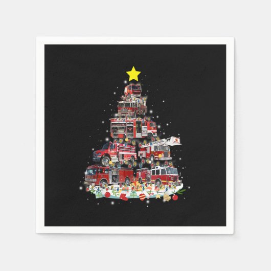 Serviette En Papier Firefighter Truck Christmas Tree Funny Xmas Pajama (Devant)