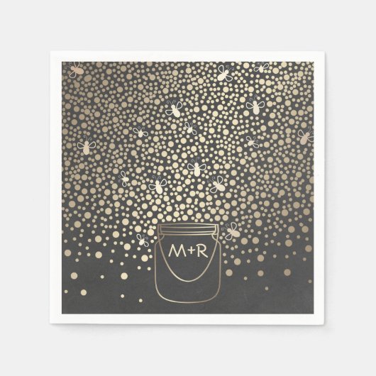Serviette En Papier Fireflies Mason Jar Gold et Chalkboard Rustique (Devant)