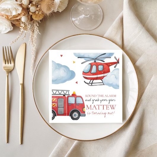 Serviette En Papier Firetruck Birthday Party Napkin