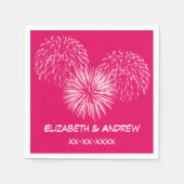 Serviette En Papier Fireworks, Arrière - plan framboise, Name Monogram (Devant)