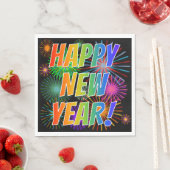 Serviette En Papier Fireworks + Rainbow Spectrum "HEUREUX NOUVEL AN !" (En situation)