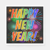 Serviette En Papier Fireworks + Rainbow Spectrum "HEUREUX NOUVEL AN !" (Devant)