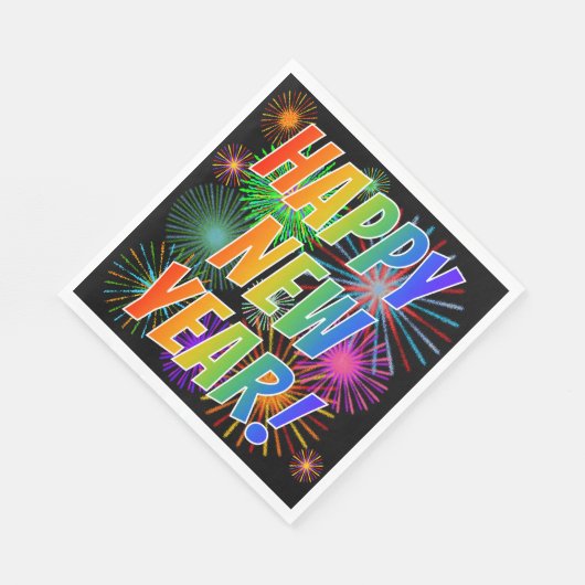 Serviette En Papier Fireworks + Rainbow Spectrum "HEUREUX NOUVEL AN !" (Coin)