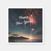 Serviette En Papier Fireworks Thème Script Caligraphie Bonne année (Devant)