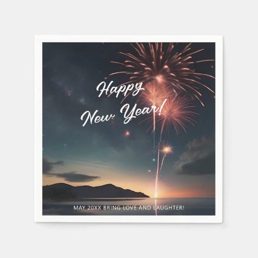 Serviette En Papier Fireworks Thème Script Caligraphie Bonne année (Devant)
