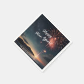 Serviette En Papier Fireworks Thème Script Caligraphie Bonne année (Coin)