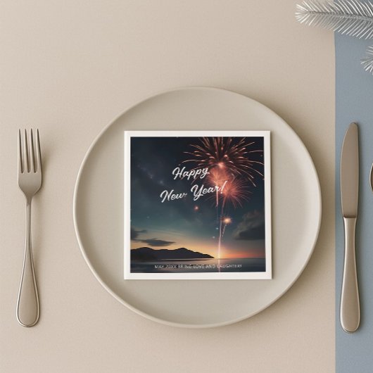 Serviette En Papier Fireworks Thème Script Caligraphie Bonne année