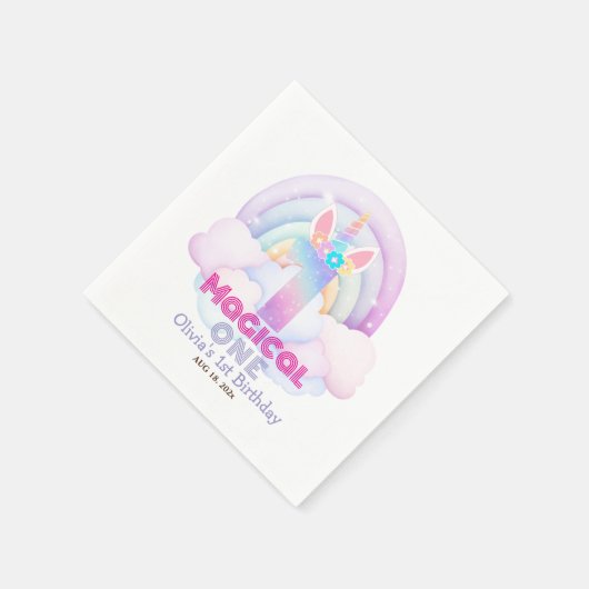Serviette En Papier First Birthday Party Unicorn Rainbow (Coin)