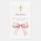 Serviette En Papier First Communion blush pink bow cross (Devant)