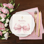 Serviette En Papier First Communion pink bow cream cross luncheon