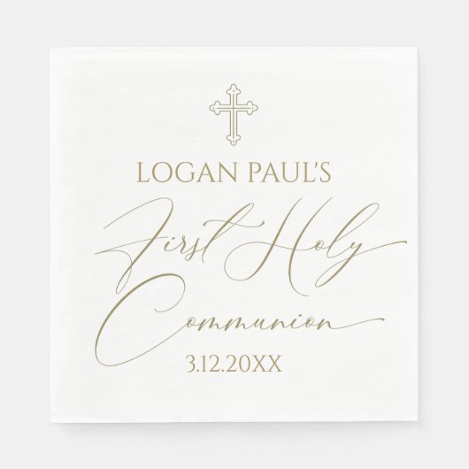 Serviette En Papier First Holy Communion Gold and white napkin (Devant)