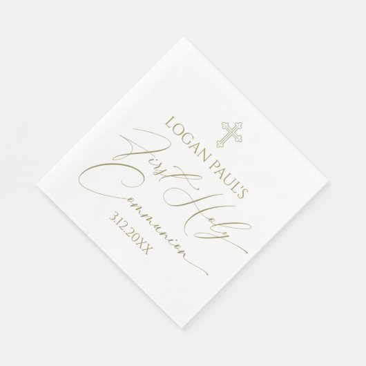 Serviette En Papier First Holy Communion Gold and white napkin (Coin)