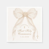 Serviette En Papier First Holy Communion Gold Cross Ivory Bow (Devant)