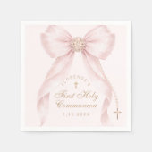 Serviette En Papier First Holy Communion Gold Cross Pink Bow (Devant)