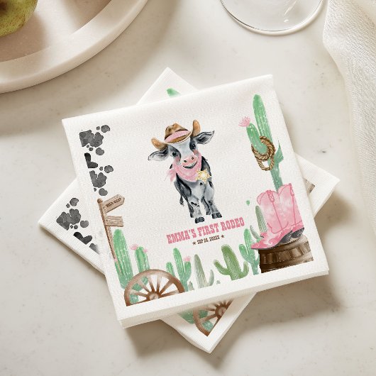 Serviette En Papier First Rodeo 1st Birthday Baby Cow