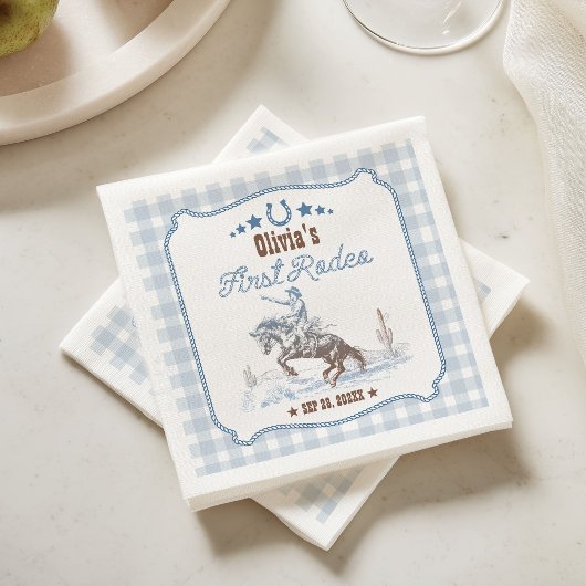 Serviette En Papier First Rodeo 1st Birthday Blue Western