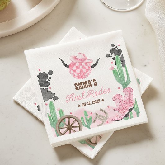 Serviette En Papier First Rodeo 1st Birthday Pink Boho Wild West