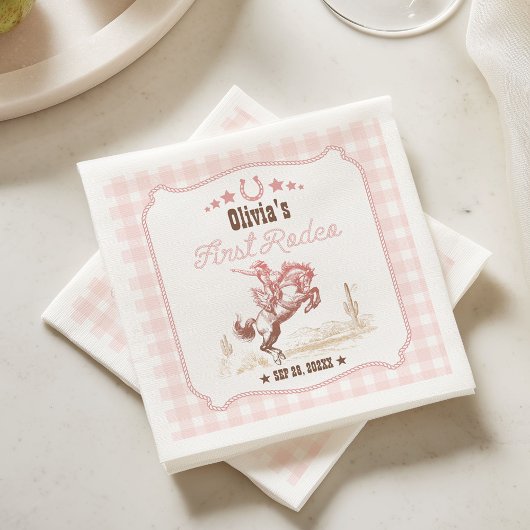 Serviette En Papier First Rodeo 1st Birthday Pink Western