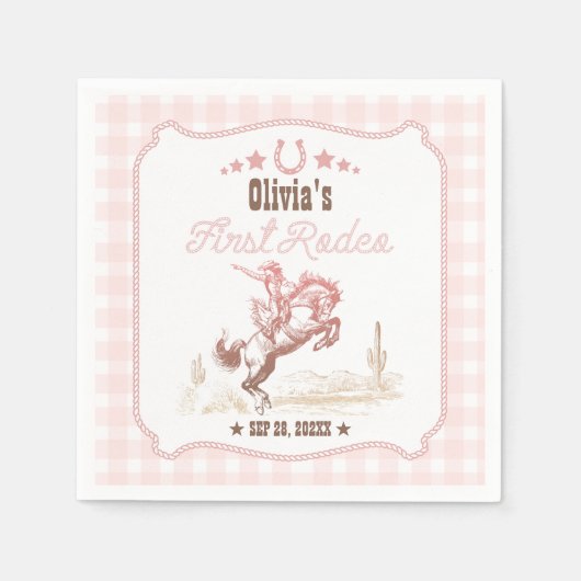 Serviette En Papier First Rodeo 1st Birthday Pink Western (Devant)