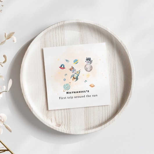 Serviette En Papier First Trip Around the Sun space animals Birthday 