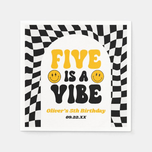 Serviette En Papier Five Is A Vibe Retro Fifth 5th Birthday Party (Devant)