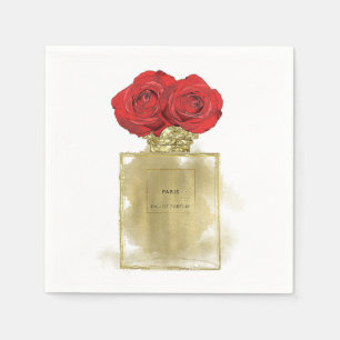 Serviette En Papier Flacon de parfum Floral Fashion Roses rouges Glamo